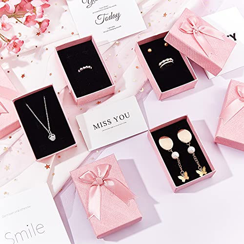 PH PandaHall 12pcs 3.6x2.4 Cardboard Paper Gift Cases, Pink Gift Packaging Boxes JewelryGift Boxes with Sponge Pad and Ribbon Bowknot for Jewelry Packaging BoxValentine's Day