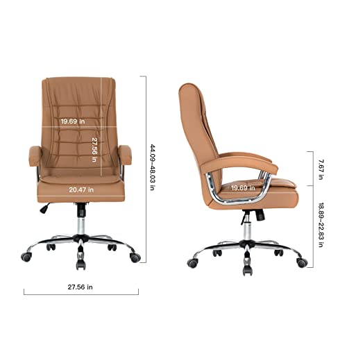 HOXNE Executive Office Chair Adjustable Leather Chair High Back Swivel Office Desk Chair with Padded Armrest 350lbs Load-Bearing Spring Seat Computer Desk Chair for Home Office (Khaki)