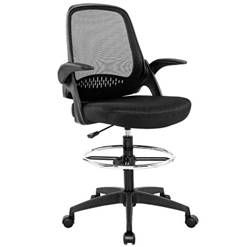 Drafting Chair Tall Office Chair Standing Desk Chair Mesh Computer Chair Adjustable Height with Lumbar Support Flip Up Arms Swivel Rolling Executive Chair,Black