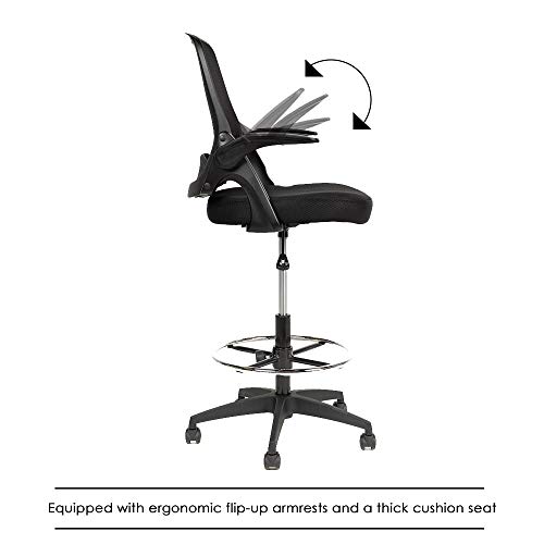 Drafting Chair Tall Office Chair Standing Desk Chair Mesh Computer Chair Adjustable Height with Lumbar Support Flip Up Arms Swivel Rolling Executive Chair,Black