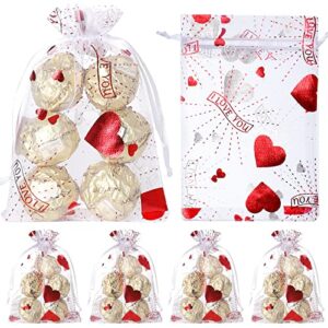 enniyu 100pcs heart organza bags, 4×6 wedding favor bags with drawstring, premium mesh jewelry gift bags for valentines candy bags