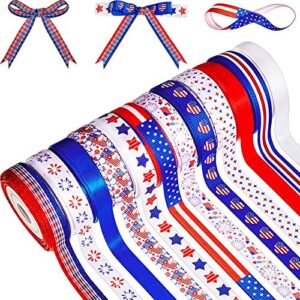 12 rolls 60 yards 4th of july ribbons red white blue grosgrain ribbon patriotic stain ribbons for diy wrapping craft decoration hair bow wreath, 12 styles