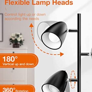 addlon Tree Floor Lamp with 3 Adjustable Rotating Lights and Matching LED Bulbs, Standing Tall Pole Lamps for Living Room, Bedroom, Home, Office - UL Listed, Black