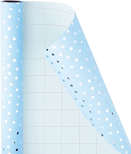 RUSPEPA Wrapping Paper Roll - Silver Foil Small Irregular Dots Baby Blue Background Design for Wedding, Birthday, Baby - shower, Congrats, and Holiday - 17 Inches X 32.8 Feet