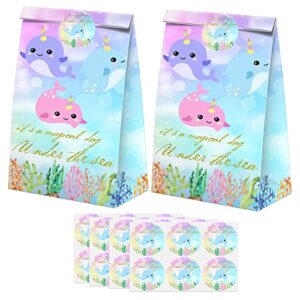 xgelul narwhal party favors candy bags with stickers – narwhal goodie gift treat bags – narwhal themed birthday party supplies