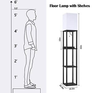 Floor Lamp with Shelves for Living Room, Shelf Floor Lamp with LED Grow Light, Wireless Charging Station, USB Port and AC Outlet, Modern Standing Light Column Floor Lamp Tower Nightstand for Bedroom