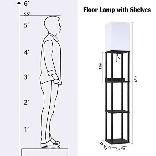 Floor Lamp with Shelves for Living Room, Shelf Floor Lamp with LED Grow Light, Wireless Charging Station, USB Port and AC Outlet, Modern Standing Light Column Floor Lamp Tower Nightstand for Bedroom