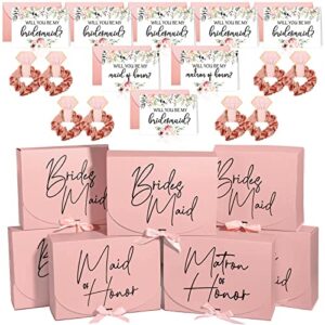 32 Pieces Bridesmaid Proposal Box Set Proposal Box Will You Be My Bridesmaid Cards with Envelopes Satin Scrunchie Bridesmaid Gift Box for Bridal Shower Wedding Bachelor Party (Flower Style)