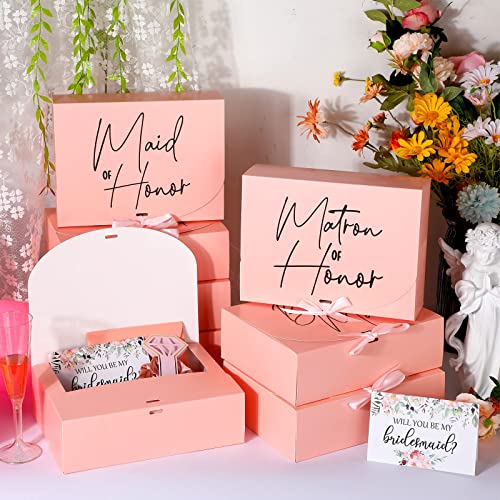 32 Pieces Bridesmaid Proposal Box Set Proposal Box Will You Be My Bridesmaid Cards with Envelopes Satin Scrunchie Bridesmaid Gift Box for Bridal Shower Wedding Bachelor Party (Flower Style)