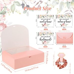 32 Pieces Bridesmaid Proposal Box Set Proposal Box Will You Be My Bridesmaid Cards with Envelopes Satin Scrunchie Bridesmaid Gift Box for Bridal Shower Wedding Bachelor Party (Flower Style)