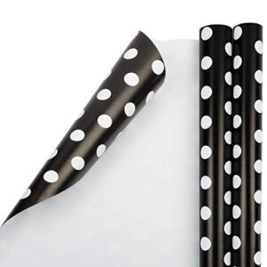 jam paper gift wrap – polka dot wrapping paper – 50 sq ft total – black with white dots – 2 rolls/pack