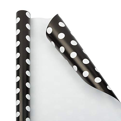 JAM Paper Gift Wrap - Polka Dot Wrapping Paper - 50 Sq Ft Total - Black with White Dots - 2 Rolls/Pack