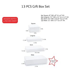 MOMONI 13 Piece Gift Boxes with Lids of Assorted Sizes with 4 inch Deep Robe Boxes and 8x8x4 Gift Box- Wrapping Boxes Set Christmas Gift Boxes for Wrapping Christmas Gifts, Bridesmaid Proposal, Birthday, Holiday, Wedding (WHITE)