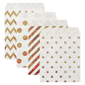 kiyoomy 100 pcs gold candy buffet bags small polka dot paper treat bags (bright gold, 5 inch x 7 inch)