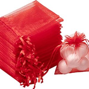 CLRBEATTY 100 Pcs Sheer Gift Bags,2.8"x3.6" Sheer Organza Bags,Drawstring Organza Jewelry Pouches,Organza Drawstring Bags for Wedding Party Festival Christmas Favor Gift(Red)