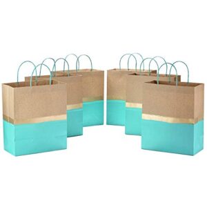 hallmark 13″ large paper gift bags (6 bags: turquoise & kraft with gold) for birthdays, easter, weddings, mother’s day, baby showers, bridal showers or any occasion