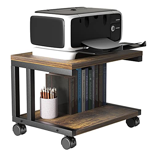 AMERIERGO Printer Stand, Printer Table with Storage, Under Desk Printer Stand with 4 Wheels & Lock Mechanism, 2 Tier Printer Cart for Printer, Scanner, Fax, Home Office Use