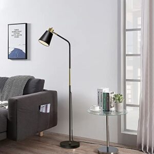 Floor Lamp, Industrial Floor Lamps for Living Rooms & Bedrooms - Rustic Farmhouse Reading Lamp - Standing, Adjustable Metal Heads Indoor Task Lighting for Living Room Bedroom Office Home Décor (Black)