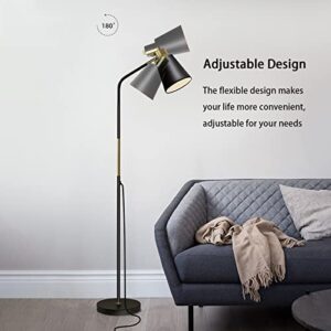 Floor Lamp, Industrial Floor Lamps for Living Rooms & Bedrooms - Rustic Farmhouse Reading Lamp - Standing, Adjustable Metal Heads Indoor Task Lighting for Living Room Bedroom Office Home Décor (Black)