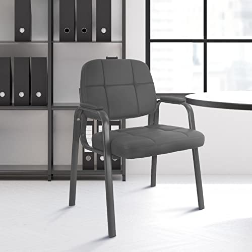 CLATINA Waiting Room Guest Chair with Bonded Leather Padded Arm Rest for Office Reception and Conference Desk Black (Grey 4 Pack)