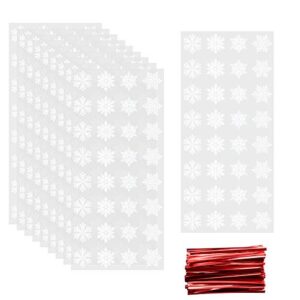 luakesa 100 pieces christmas treat candy bags,clear snowflake cookie cellophane bags with twist ties for christmas holiday party goody supplies (white)