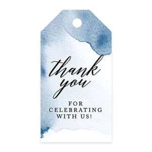 andaz press 100-pack thank you for celebrating with us favor tags navy blue watercolor cardstock gift tags with bakers twine for wedding baby shower bridal shower birthday party favors 2 x 3.75-inches