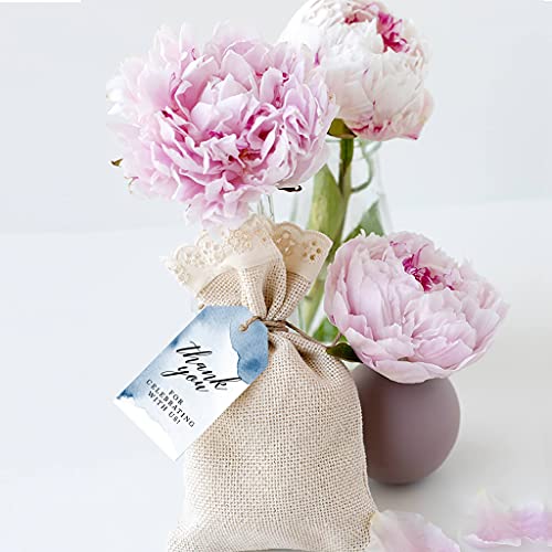 Andaz Press 100-Pack Thank You For Celebrating With Us Favor Tags Navy Blue Watercolor Cardstock Gift Tags with Bakers Twine for Wedding Baby Shower Bridal Shower Birthday Party Favors 2 x 3.75-Inches