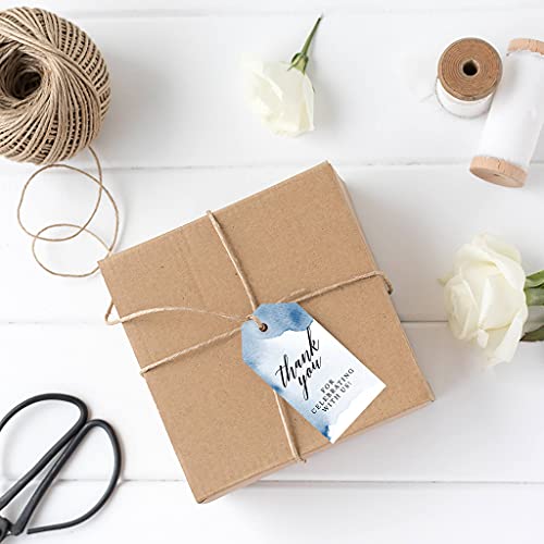 Andaz Press 100-Pack Thank You For Celebrating With Us Favor Tags Navy Blue Watercolor Cardstock Gift Tags with Bakers Twine for Wedding Baby Shower Bridal Shower Birthday Party Favors 2 x 3.75-Inches