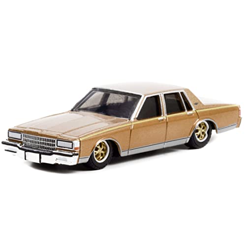 1985 Chevy Caprice Lowrider Custom Gold Metallic and Matt Gold California Lowriders Release 1 1/64 Diecast Model Car by Greenlight 63010 C