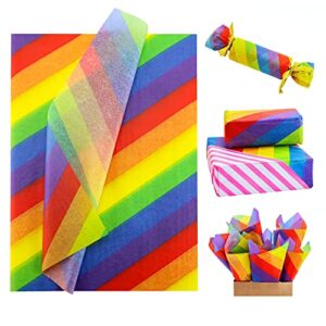 petox 100 sheets rainbow tissue paper, 6 multicolor stripes tissue paper bulk gift wrapping paper assorted 14″ x 20″ for gay pride day diy art craft birthday party festival tissue paper pom pom