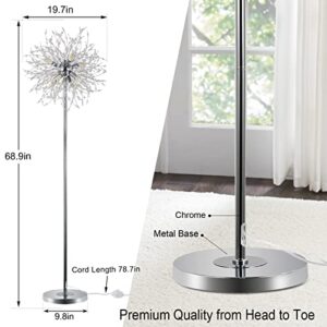 Airposta Crystal Floor Lamp for Bedroom, Floor Lamp for Living Room, Elegant Standing Lamp, 69" Tall Pole Lamp, Modern Floor Lamp for Room Decor, 32 Firework Crystal Harnesses Included, Chrome Finish