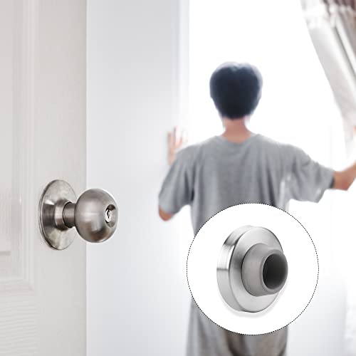 6pcs Concave Wall Door Bumper Stop Gray Rubber Wall Mount Door Stop Silver Stainless Round Door Stop Prevent Door Handle Damage Shield Walls, Easy to Install