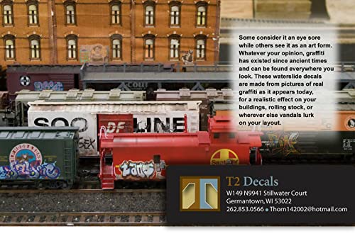 N Scale 1:160 Graffiti Waterslide Decals Set #8 - Weather Your Rolling Stock & Structures!