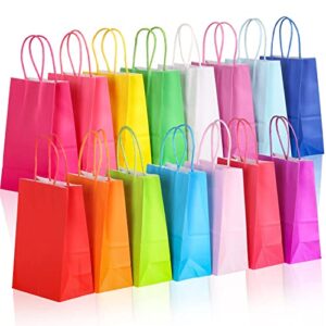 moretoes 60pcs small paper gift bags bulk, 15 colors party favor bags, goodie bags with handles for kids birthday, candy, crafts and party supplies
