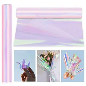 35 in x 50 ft Iridescent Cellophane Wrap Roll – Rainbow Cellophane Roll, Iridescent Film Cellophane Bags Large, Rainbow Wrapping Paper for Flower Gift Baskets Wrap DIY Wrapping (35" fold into 17.5")