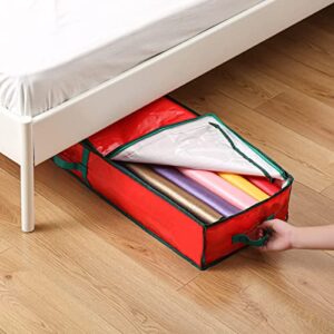Phedrew Wrapping Paper Storage Bag Container – Fits up to 40" Rolls - Underbed Gift Wrap Organizer Soft Storage Bag for Wrapping Paper Rolls, Ribbon, and Bows, Red