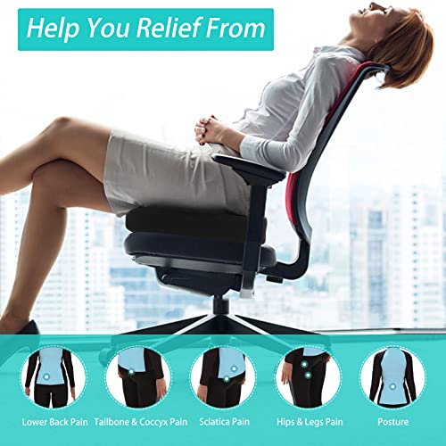 CToN Seat Cushion for Office Chairs Memory Foam Comfort Seat Cushion Non-Slip Chair Cushions Removable Washable Seat Office Cushion Perfect for Lower Back, Tailbone and Sciatica Pain Relief (Black)