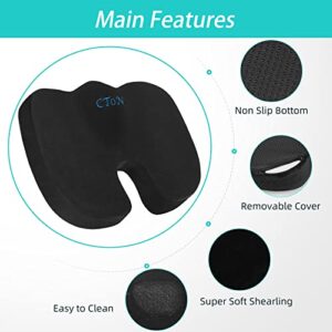 CToN Seat Cushion for Office Chairs Memory Foam Comfort Seat Cushion Non-Slip Chair Cushions Removable Washable Seat Office Cushion Perfect for Lower Back, Tailbone and Sciatica Pain Relief (Black)