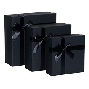 Black Gift Box - 3 Piece Nested Luxury Gift Box Set, Empty Black Gift Boxes with Lids & Ribbon Assorted Sizes Small to Large for Gift Wrapping, Holidays, Bridesmaid & Groomsmen Proposal Gifts, for Him