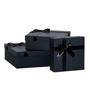 Black Gift Box - 3 Piece Nested Luxury Gift Box Set, Empty Black Gift Boxes with Lids & Ribbon Assorted Sizes Small to Large for Gift Wrapping, Holidays, Bridesmaid & Groomsmen Proposal Gifts, for Him