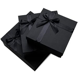 Black Gift Box - 3 Piece Nested Luxury Gift Box Set, Empty Black Gift Boxes with Lids & Ribbon Assorted Sizes Small to Large for Gift Wrapping, Holidays, Bridesmaid & Groomsmen Proposal Gifts, for Him