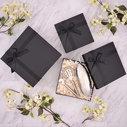 Black Gift Box - 3 Piece Nested Luxury Gift Box Set, Empty Black Gift Boxes with Lids & Ribbon Assorted Sizes Small to Large for Gift Wrapping, Holidays, Bridesmaid & Groomsmen Proposal Gifts, for Him