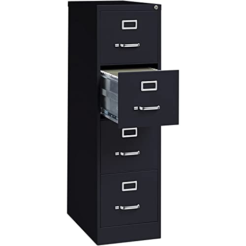 Pemberly Row 4 Drawer 25" Deep Letter File Cabinet in Black, Fully Assembled