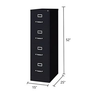 Pemberly Row 4 Drawer 25" Deep Letter File Cabinet in Black, Fully Assembled