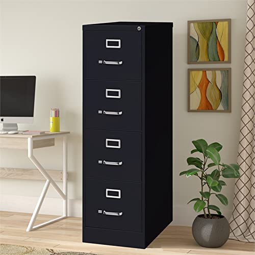 Pemberly Row 4 Drawer 25" Deep Letter File Cabinet in Black, Fully Assembled