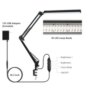 ODOM Desk Lamp, Swing Arm Desk Lamps with Clamp, 10 Brightness for Desk Light, Eye-Caring Desk Lamps for Home Office, Upgraded 12V Adapter with Memory Function