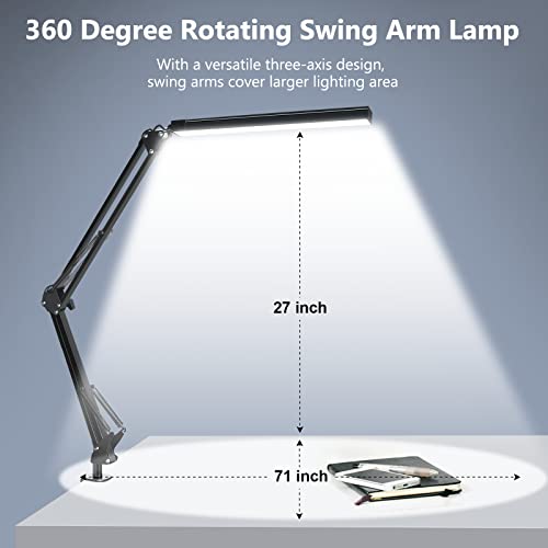 ODOM Desk Lamp, Swing Arm Desk Lamps with Clamp, 10 Brightness for Desk Light, Eye-Caring Desk Lamps for Home Office, Upgraded 12V Adapter with Memory Function