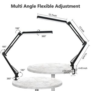 ODOM Desk Lamp, Swing Arm Desk Lamps with Clamp, 10 Brightness for Desk Light, Eye-Caring Desk Lamps for Home Office, Upgraded 12V Adapter with Memory Function