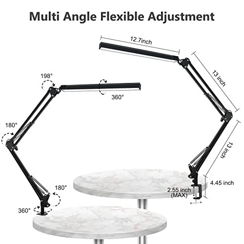 ODOM Desk Lamp, Swing Arm Desk Lamps with Clamp, 10 Brightness for Desk Light, Eye-Caring Desk Lamps for Home Office, Upgraded 12V Adapter with Memory Function