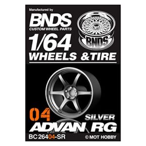 bnds 1/64 scale abs wheels rubber tires with axles plastict material (4pcs/1 kit) modified detail up parts for 1:64 diecast model cars (bc26404, silver)